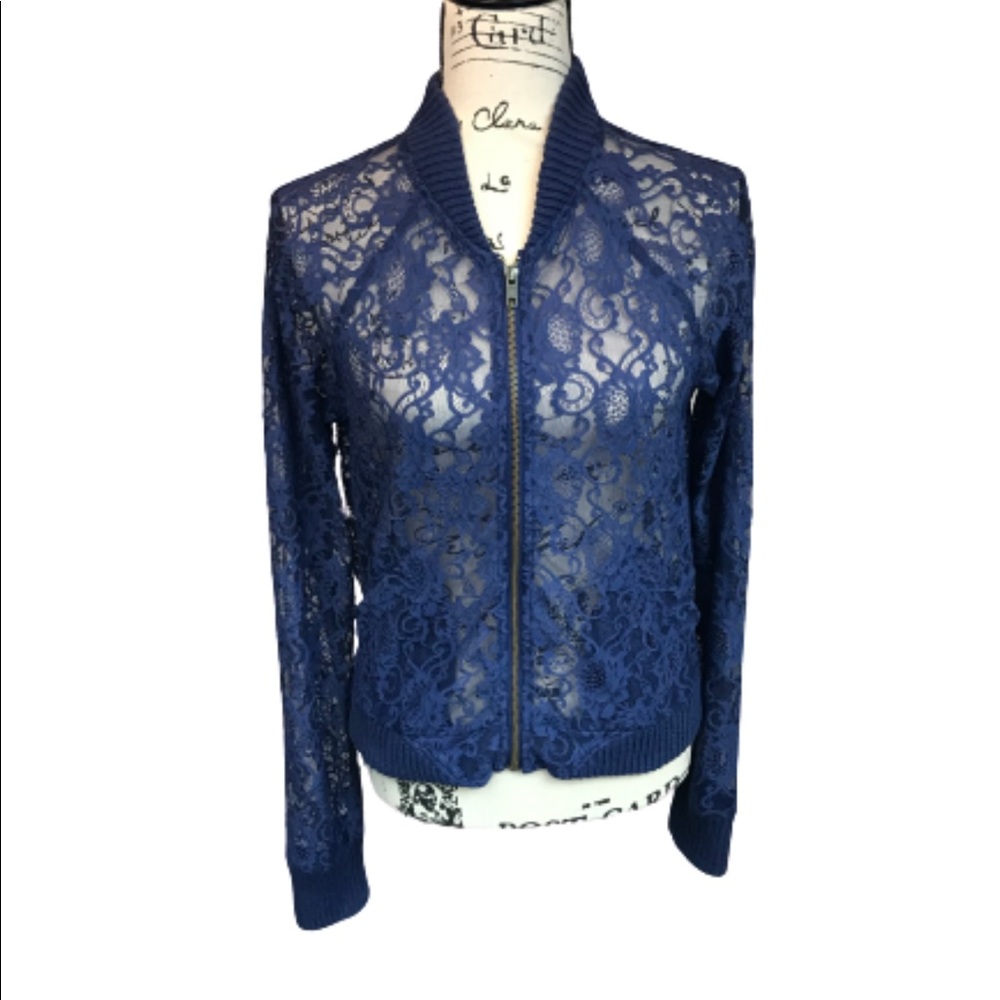 Victoria's Secret lace bomber full zip jacket small blue S